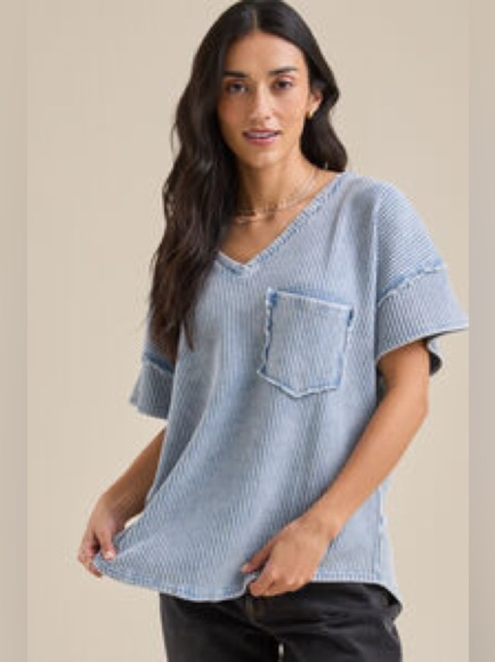 NWT. Altar’d State. Harlyn Waffle Tunic short Sleeve Top. Cashmere Blue. Small.
